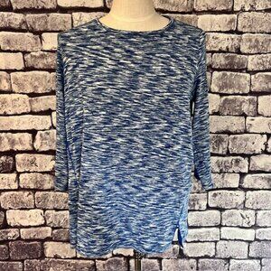 The Limited Blue & White Heathered 3/4 Sleeve Top Size L